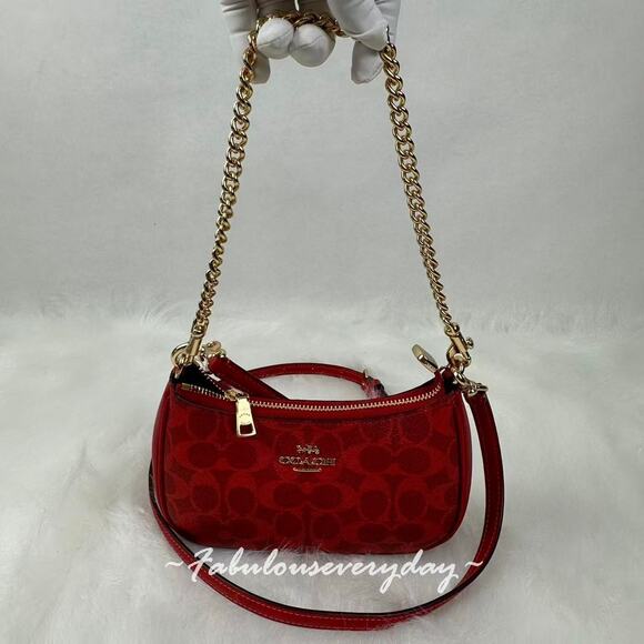 Coach Teri Mini Crossbody/Shoulder Bag In Signature Canvas In Bold Red CW323 NWT - Picture 2 of 8